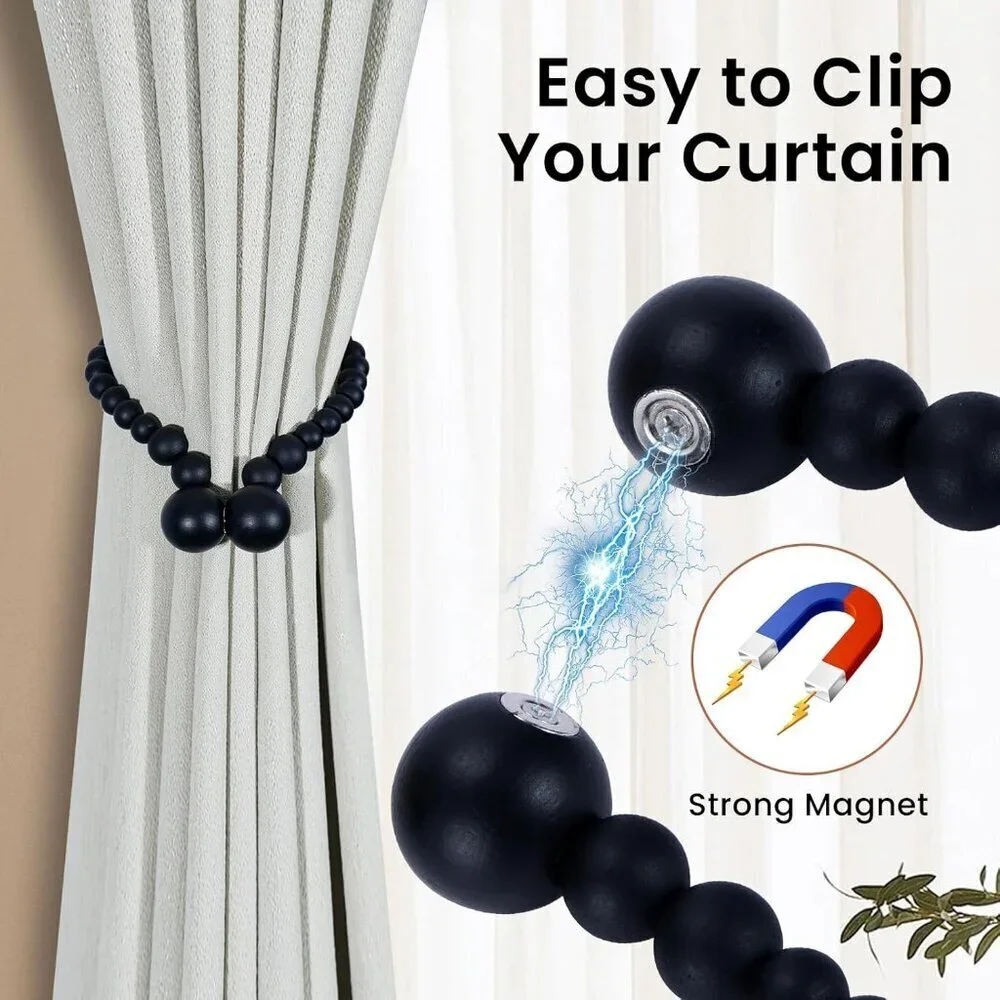 Magnetic Curtain Tiebacks Black Curtain Holdbacks Curtains 2 Pack Nursery Decor